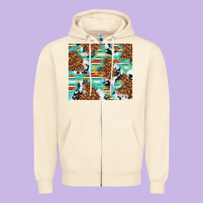 Serape Cowhide And Leopard With Glitter Zipper Hoodie Designed By Tumblerdesignbyshophia