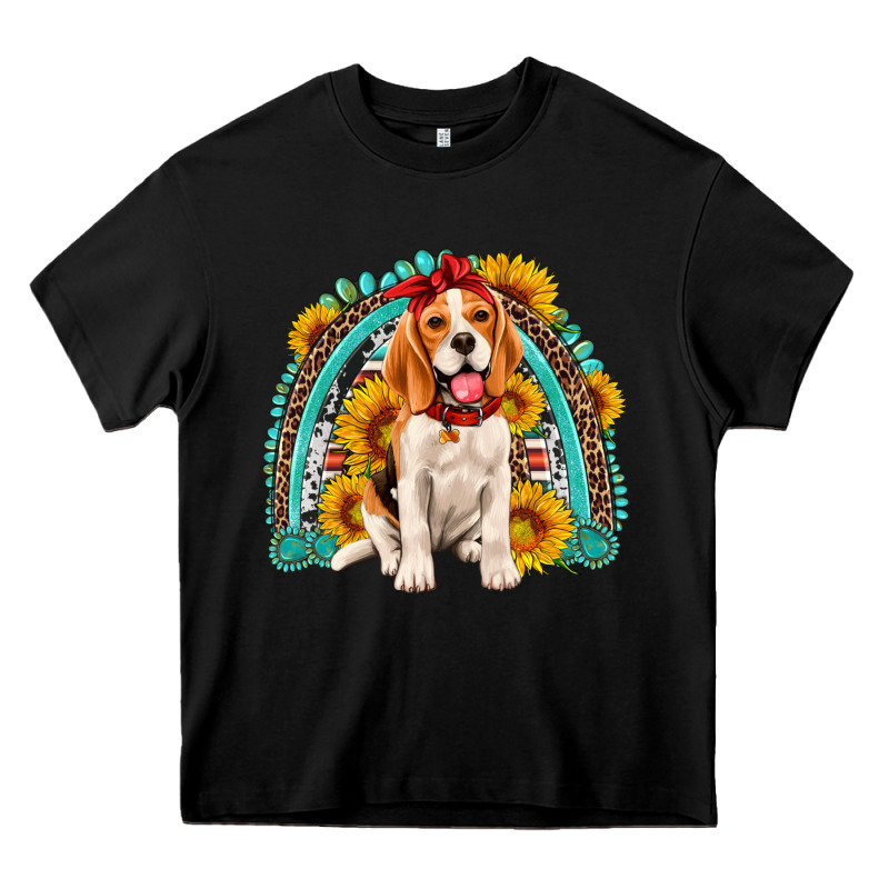 Beagle Turquoise And Sunflowers Rainbow Heavy Core Tee by Artiststas | Teevron