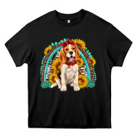 Black beagle turquoise and sunflowers rainbow Heavy Core Tee - Artiststas