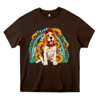 Chocolate Brown beagle turquoise and sunflowers rainbow Heavy Core Tee - Artiststas