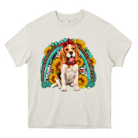 Cream beagle turquoise and sunflowers rainbow Heavy Core Tee - Artiststas