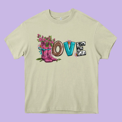 Valentines Day Love And Boots Heavy Core Tee Designed By Adodesignshop