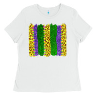 White mardi gras leopard brushstrokes Ladies Tee - AdoDesignShop