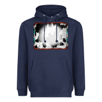 Navy Cowhide Background with Bleach Serape Frame Heavyweight Hoodie - CowCowDesign