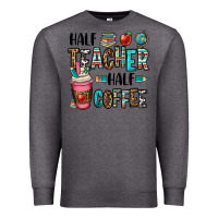 Charcoal Heather half teacher half coffee Premium Sweatshirt - OliviaCreatesArt