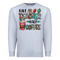 Heather Grey half teacher half coffee Premium Sweatshirt - OliviaCreatesArt