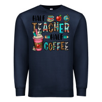 Navy half teacher half coffee Premium Sweatshirt - OliviaCreatesArt