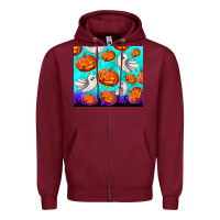 Burgundy halloween pumpkins with ghosts Zipper Hoodie - TumblerDesignByShophia