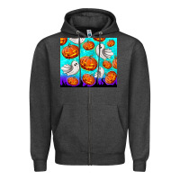 Charcoal Heather halloween pumpkins with ghosts Zipper Hoodie - TumblerDesignByShophia