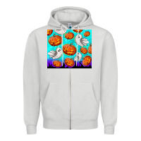 Dove Grey halloween pumpkins with ghosts Zipper Hoodie - TumblerDesignByShophia