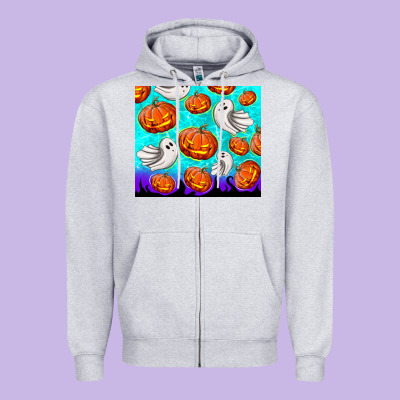 Halloween Pumpkins With Ghosts Zipper Hoodie Designed By Tumblerdesignbyshophia