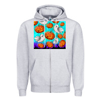 Heather Grey halloween pumpkins with ghosts Zipper Hoodie - TumblerDesignByShophia