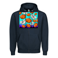 Navy halloween pumpkins with ghosts Zipper Hoodie - TumblerDesignByShophia