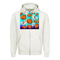 Oatmeal Heather halloween pumpkins with ghosts Zipper Hoodie - TumblerDesignByShophia