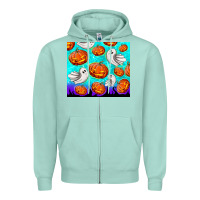 Seafoam halloween pumpkins with ghosts Zipper Hoodie - TumblerDesignByShophia