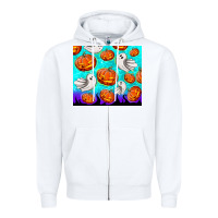 White halloween pumpkins with ghosts Zipper Hoodie - TumblerDesignByShophia