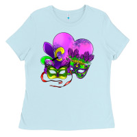 Baby Blue mardi gras heart and mask Ladies Tee - AdoDesignShop