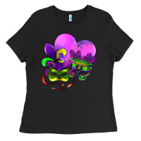 Black mardi gras heart and mask Ladies Tee - AdoDesignShop
