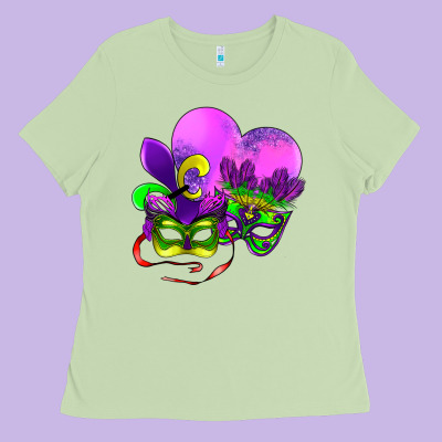 Mardi Gras Heart And Mask Ladies Tee Designed By Adodesignshop
