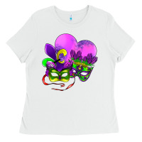 White mardi gras heart and mask Ladies Tee - AdoDesignShop