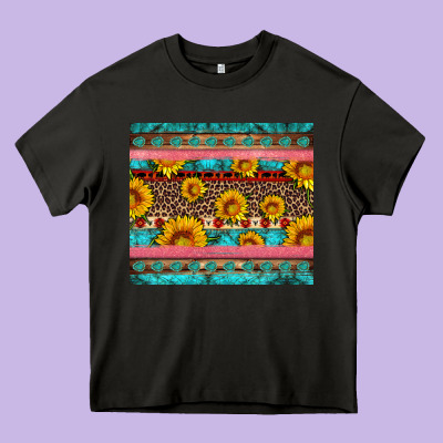 Western Sunflowers Turquoise Heavy Core Tee Designed By Artiststas