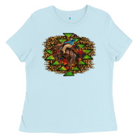 Baby Blue Western Christmas Rodeo Distressed Ladies Tee - RanaPortraitStore