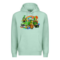 Seafoam St. Patrick's Day truck with gnomies Premium Hoodie - CowGirlArtShop