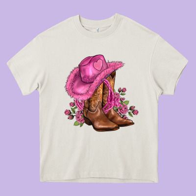 Valentines Day Boots Cowgirl Hat And Roses Heavy Core Tee Designed By Adodesignshop