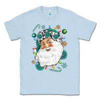 Dusty Blue Western Santa Christmas Classic Tee - NancyCooperArtShop