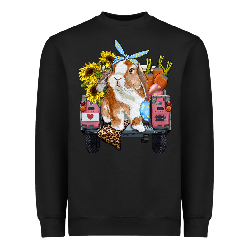 Easter Truck With Bunny Sunflowers And Eggs Heavyweight Sweatshirt by RanaPortraitStore | Teevron