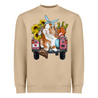 Mushroom Easter truck with bunny sunflowers and eggs Heavyweight Sweatshirt - RanaPortraitStore