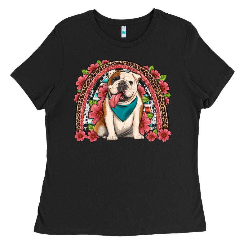 English Bulldog Floral Rainbow Ladies Tee by Artiststas | Teevron