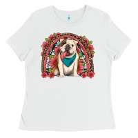 White english bulldog floral rainbow Ladies Tee - Artiststas