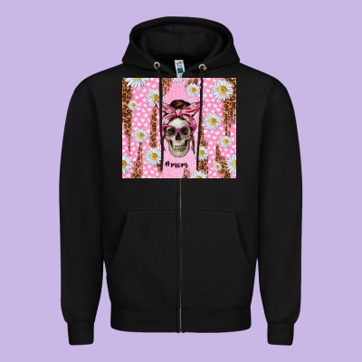 Skull Mom Pink Glitter With Daisy Zipper Hoodie Designed By Tumblerdesignbyshophia