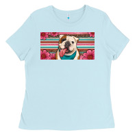 Baby Blue english bulldog floral license plate Ladies Tee - Artiststas