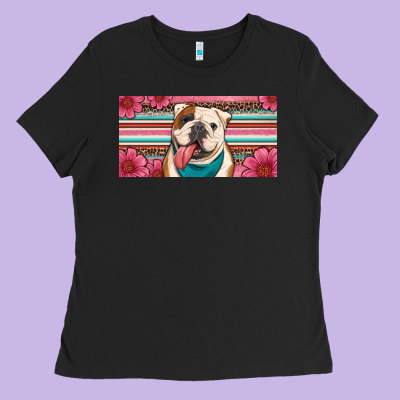 English Bulldog Floral License Plate Ladies Tee Designed By Artiststas