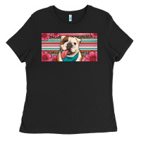 Black english bulldog floral license plate Ladies Tee - Artiststas