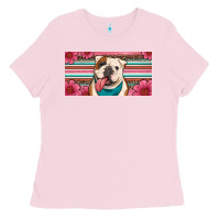 Bubblegum Pink english bulldog floral license plate Ladies Tee - Artiststas