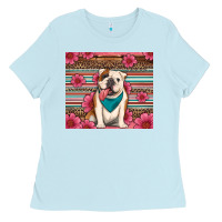 Baby Blue british bulldog floral serape Ladies Tee - Artiststas
