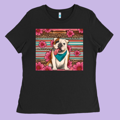 British Bulldog Floral Serape Ladies Tee Designed By Artiststas