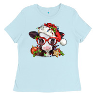 Baby Blue Christmas baby cow Ladies Tee - Jasminsmagicworld