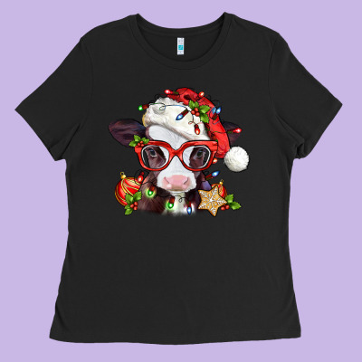 Christmas Baby Cow Ladies Tee Designed By Jasminsmagicworld
