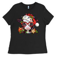 Black Christmas baby cow Ladies Tee - Jasminsmagicworld