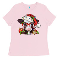 Bubblegum Pink Christmas baby cow Ladies Tee - Jasminsmagicworld