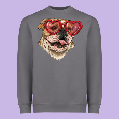English Bulldog With Love Glass Heavyweight Sweatshirt Designed By Ranaportraitstore