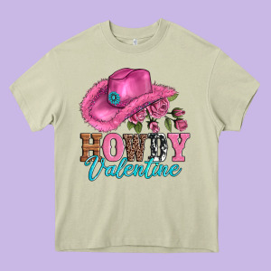 Valentines Day Cowgirl Hat And Howdy Heavy Core Tee Designed By Adodesignshop