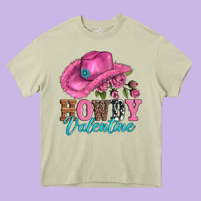 Valentines Day Cowgirl Hat And Howdy Heavy Core Tee Designed By Adodesignshop