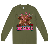 Army Green be mine highland cow Long Sleeve Tee - RanaPortraitStore