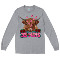 Heather Grey be mine highland cow Long Sleeve Tee - RanaPortraitStore