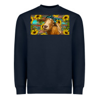 Navy Goat with sunflowers and leopard Heavyweight Sweatshirt - RanaPortraitStore